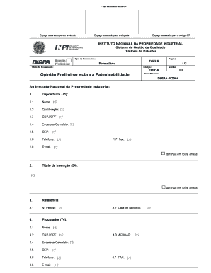 Formulário de Opinião Preliminar sobre a Patenteabilidade