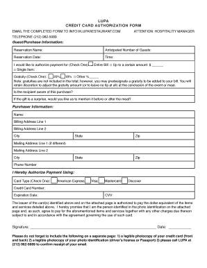 Lupa Restaurant Credit Card Authorization Form