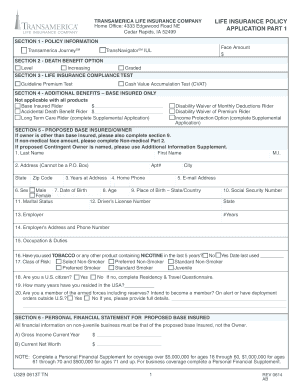 Transamerica Life Insurance Policy Application