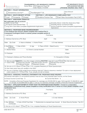 Transamerica Life Insurance Policy Application