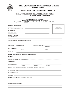 Hall of Residence Application Form