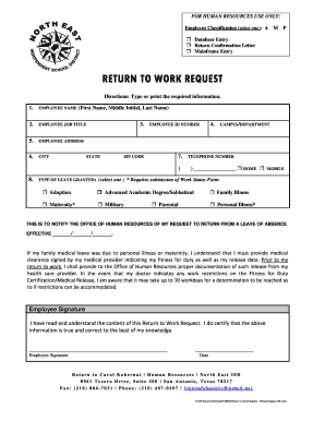 Return to Work Request Form