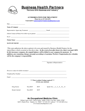 Authorization for Treatment Form