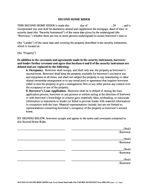 Multistate Second Home Rider Form 3890