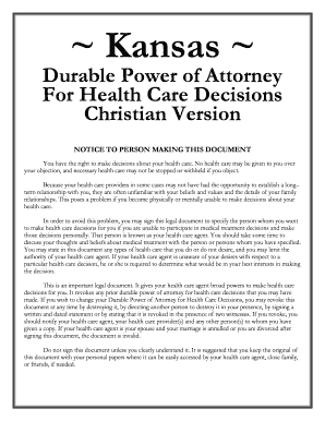 Kansas Durable Power of Attorney for Health Care Decisions