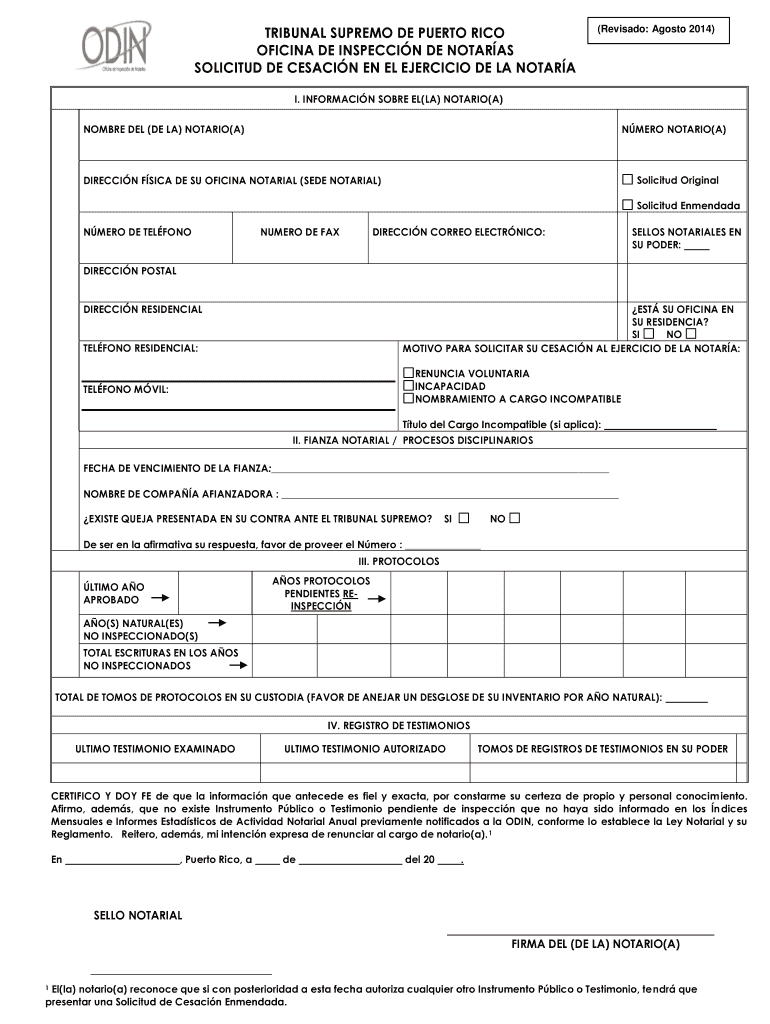 SOLICITUD DE CESACIN EN EL EJERCICIO DE LA NOTARA Vista previa en la página 1