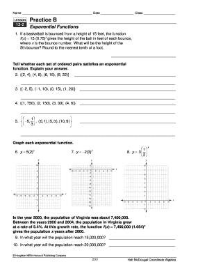 Exponential Functions Worksheet