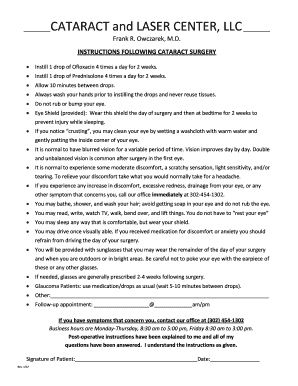 Instructions Following Cataract Surgery
