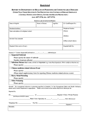 Hong Kong Poisoning or Communicable Disease Report