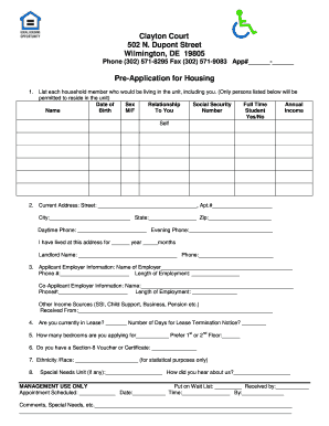 Pre-Application for Housing