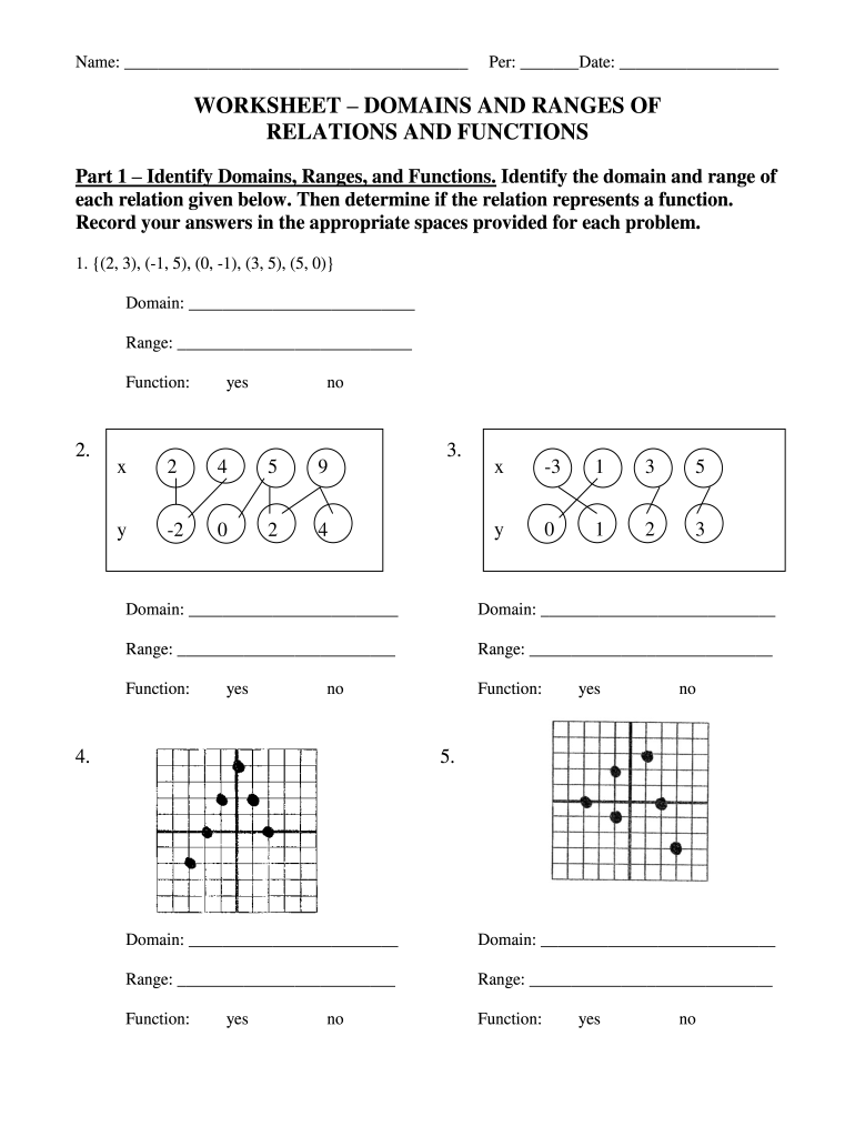 Functions And Relations Worksheet