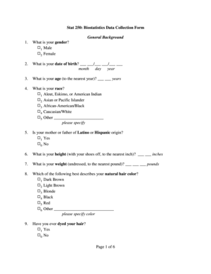 Biostatistics Data Collection Form
