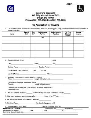 Pre-Application for Housing