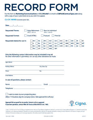Cigna Ad Request Form