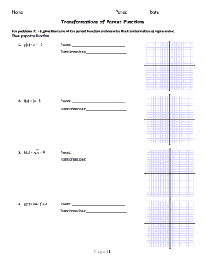 Transformations of Parent Functions Worksheet