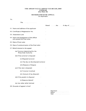 Assam Value Added Tax Appeal Form
