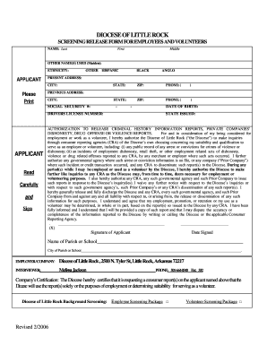 Diocese of Little Rock Screening Release Form