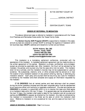Order of Referral to Mediation
