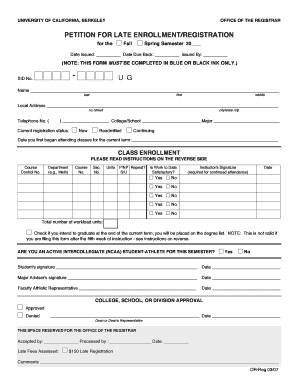 University of California Late Enrollment Petition