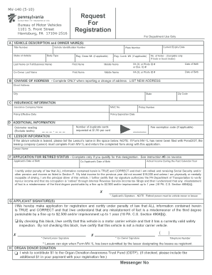 Pennsylvania Vehicle Registration Form MV-140