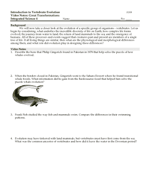 Vertebrate Evolution Video Notes Worksheet
