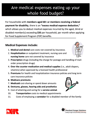 Declaration of Excess Medical Costs for Food Stamp/FSP Benefits