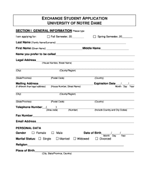 Exchange Student Application Form