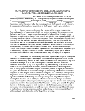 University of Notre Dame Study Abroad Waiver and Release Form