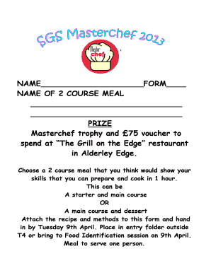 NAME FORM NAME OF 2 COURSE MEAL PRIZE Masterchef trophy