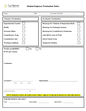 Student Employee Termination Notice