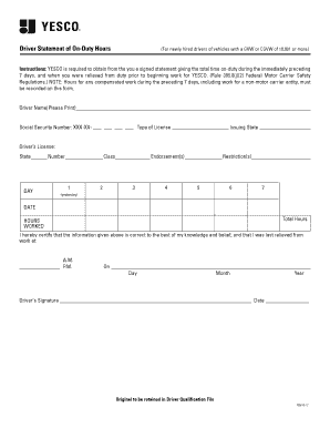 Driver Statement of On-Duty Hours