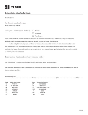 Uniform Sales & Use Tax Certificate