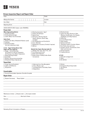 Drivers Inspection Report and Repair Order