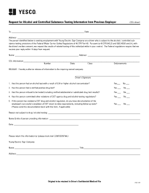 Request for Alcohol and Drug Testing Information