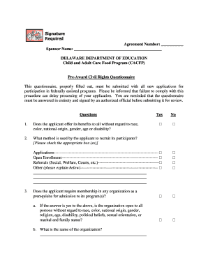 Pre-Award Civil Rights Questionnaire
