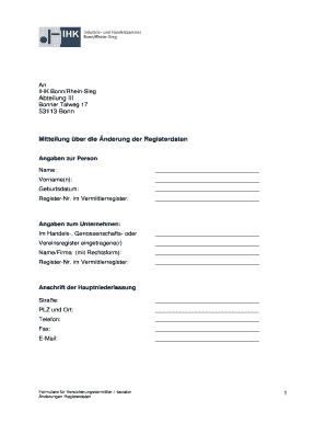 Mitteilung über die Änderung der Registerdaten