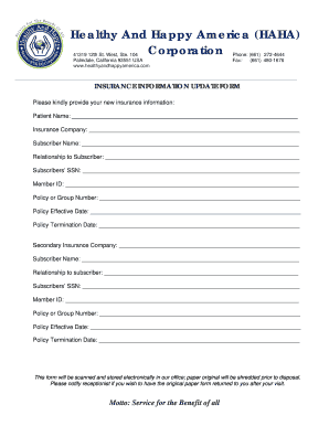 Insurance Information Update Form