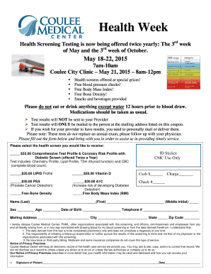 Health Screening Registration Form