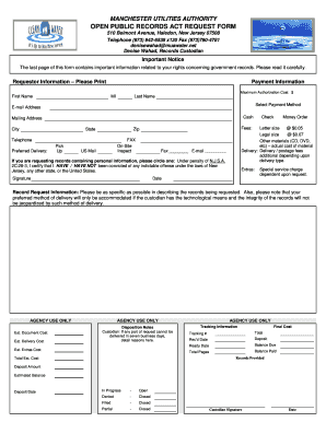 New Jersey Open Public Records Act Request Form