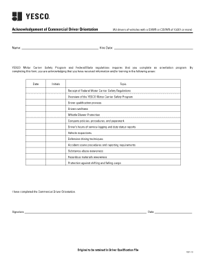 Commercial Driver Orientation Acknowledgement