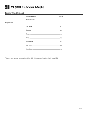 Location Value Worksheet