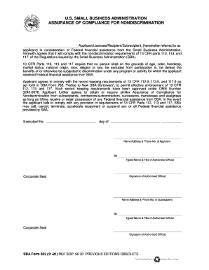 SBA Assurance of Compliance for Nondiscrimination