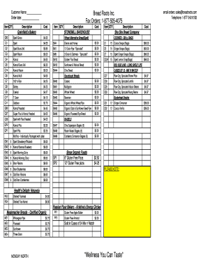 Bread Roots Inc Order Form