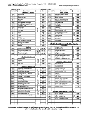 Local Organics Bread Order Form