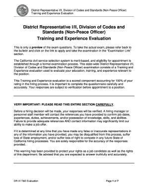 California District Representative Training and Experience Evaluation