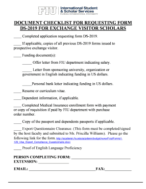 DS-2019 Request Form for Exchange Visitor Scholars