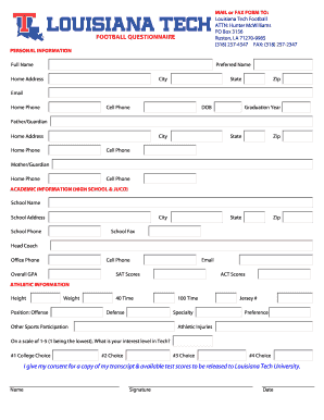 Louisiana Tech Football Questionnaire