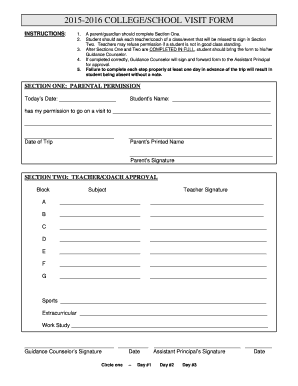 College/School Visit Permission Form
