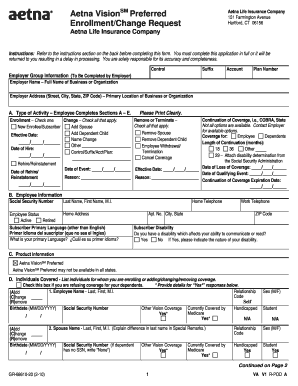 Aetna VisionSM Preferred Enrollment Form