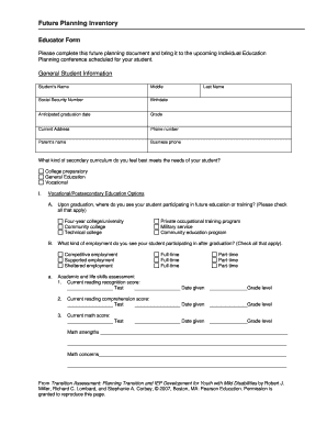 Future Planning Inventory Form